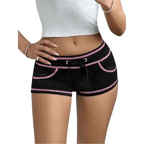 SHENHE Women's Y2k Low Rise Mini Shorts Drawstring Tie Waist Binding Trim Micro Mini Shorts