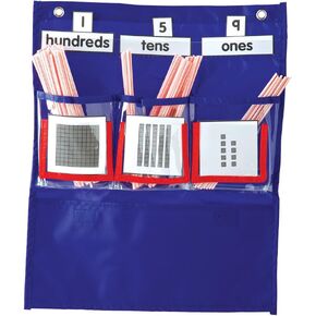 Carson Dellosa 12.75" x 15.25" Blue Deluxe Counting Caddy and Place Value Pocket Chart for Classroom, 63 Cards and 200 Straws, Elementary Math Classroom or Homeschool Supplies