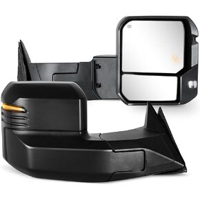 Towing Mirrors for 2022-2024 Tundra with Power Glass Heated Function Arrow Turn Signal Light Backup Light Blind Spot Monitoring Extendable Fold Pair Set, Black