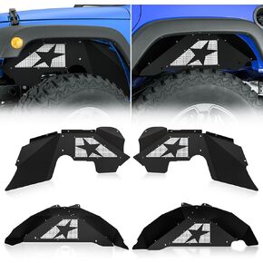 for Wrangler JK Front & Rear Inner Fender Liners Back Mud Guards Compatible with 2007-2018 Jeep Wrangler JK & JKU 2/4 Doors, Slanted White Star Logo Wheel Well Cover Fender Flare Liners (4 PCS)