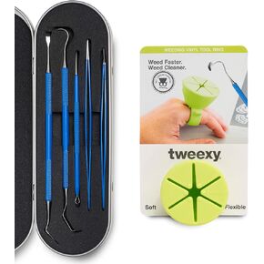 tweexy Craft Vinyl Weeding Tool Kit and Weeding Scrap Collector Ring, Includes Case, Weeder Picks, Tweezers, and Spatula for Heat Transfer Vinyl, HTV Crafting Adhesive Paper Sheets Holder (Green Glow)