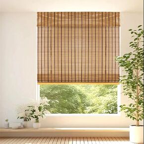 Bamboo Blinds, Shades Roman for Windows Window Home Patio & Shade 29" W X 60" H - Light Filtering Cordless Blinds for Interior Windows - Real Natural Bamboo Material - Mounting Hardware Included