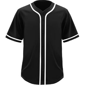 ilz Black Blank Baseball Jersey for Men Casual Button-Down Short Sleeve Athletic Team Uniform(Large Size)