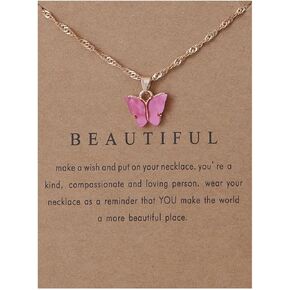 Sweet Cute Colorful Butterfly Adjustable Clavicle Chain Lightweight Arcylic Insect Necklace with Message Card Friendship Good Luck Bohemian Jewelry for Women