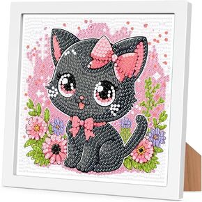Cat Diamond Art Kits for Kids with Frame-Cat Diamond Art for Kids Ages 4-8-12 with Frame,Animals Diamond Painting Kits for Kids for Gift Home Wall Decoration(7x7inch)