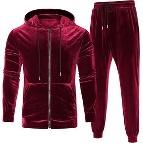 LecGee Mens Tracksuit Long Sleeve Full Zip Velour Hoodie Jacket Jogger Sweatpants Casual Velvet Sweatsuits Set M-3XL