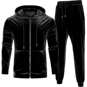 LecGee Mens Tracksuit Long Sleeve Full Zip Velour Hoodie Jacket Jogger Sweatpants Casual Velvet Sweatsuits Set M-3XL