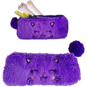 Selena Cat Plush Pen Pouch Box with 2Pcs kawaii Pens Cute Pen Organizer Case Aesthetic Adorable Estuche Para Lapices (Pink)