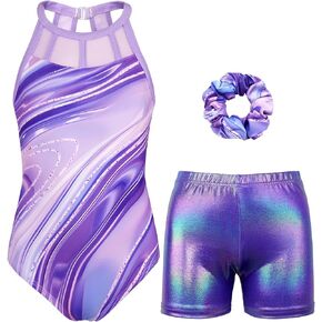 Gymnastics Leotards for Girls With Shorts Sparkly Ballet Dance Mesh Tank Activewear