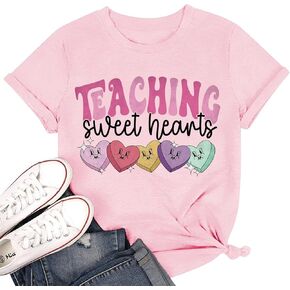 Women's Valentine's Day Shirts Retro Candy Heart Teacher Valentine's Day You are Enough T-Shirt Casual Lover Gift Blouse Tops