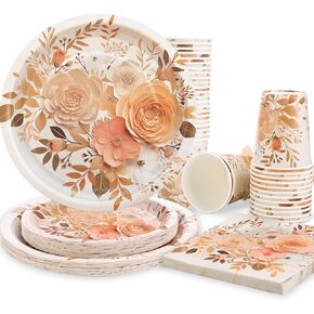 Boho Floral Paper Plates-Flower Birthday Party Decorations for Women, 100pcs Flower Paper Plates for Boho Baby Shower Thanksgiving Party Decor