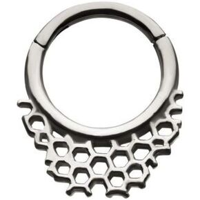Pierced Owl 16GA 316L Stainless Steel Honeycomb Design Hinged Segment Clicker Ring