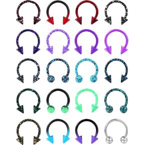 Jewseen 20Pcs Septum Rings 16g Surgical Steel Septum Piercing Jewelry Cartilage Earring Nose Horseshoe Hoop Colorful Balls & Spikes Lip Rings for Women Men