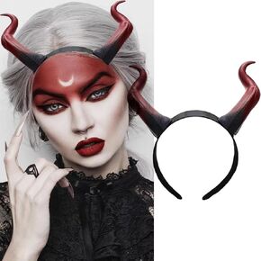 Handmade Demon Horns Headband Devil Horns Headband Black Red Gothic Horn Hoop Headpiece Halloween Cosplay Hair Accessory for Women Party Costume