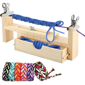 Wood Bracelet Jig with 2 Clamp,Adjustable Paracord Jig Bracelet Maker,Wooden Frame Wristband Maker Kit,DIY Hand Knitting Bracelet Jig for Bracelets Necklaces Car Hangings