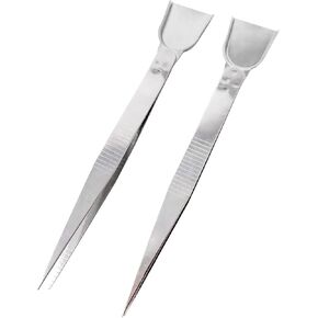 Honbay 2PCS Stainless Steel Handy Tweezer with Scoop Pointed Tips Beading Tweezers Tool Craft Jewelry Tweezers for Seed Beads Diamond Jewelry Making (6.1")