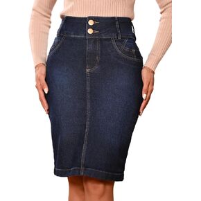 Straight Knee Length Stretch Denim Jean Skirt for Women, Regular and Plus Size