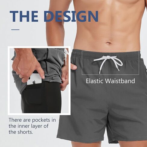 Scotamalone Mens Swim Trunks 2 in 1 Swimming Shorts Swimwear Bathing Suits Beach Resort Quick Dry with Zipper Pockets in Saudi Arabia
