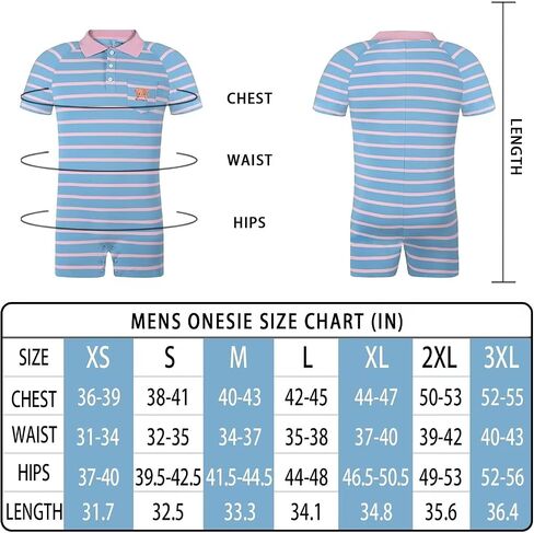 Mens Short Sleeve Romper Onesie One Piece Stripe Pajamas with Polo Collar in Kuwait