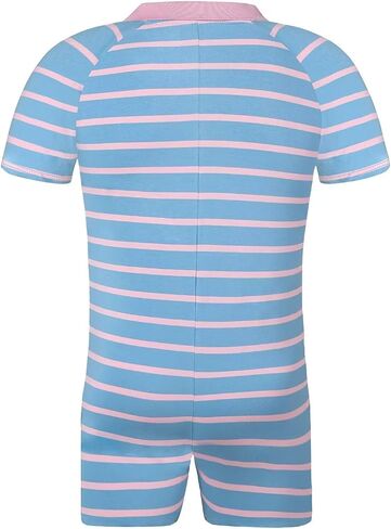 Mens Short Sleeve Romper Onesie One Piece Stripe Pajamas with Polo Collar in Kuwait