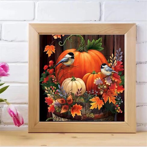 ZQEATRY 5D Fall Diamond Painting Kits for Adults,DIY Pumpkin Bird Diamond Art Round Drill Gem Art with Craft Kits for Home Wall Decor Gifts12x12inch in Saudi Arabia
