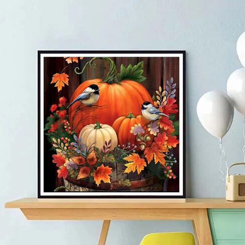 ZQEATRY 5D Fall Diamond Painting Kits for Adults,DIY Pumpkin Bird Diamond Art Round Drill Gem Art with Craft Kits for Home Wall Decor Gifts12x12inch in Saudi Arabia