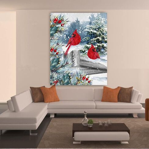BOHADIY Winter Cardinals Christmas Diamond Art Painting Kits for Adults - Full Drill Diamond Art Paintings for Beginners, Round 5D Paint with Diamonds Gem Art Painting Kits DIY Adult Crafts 12x16inch in Saudi Arabia