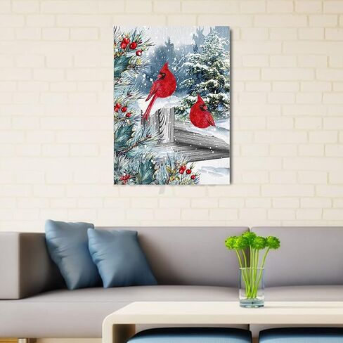 BOHADIY Winter Cardinals Christmas Diamond Art Painting Kits for Adults - Full Drill Diamond Art Paintings for Beginners, Round 5D Paint with Diamonds Gem Art Painting Kits DIY Adult Crafts 12x16inch in Saudi Arabia