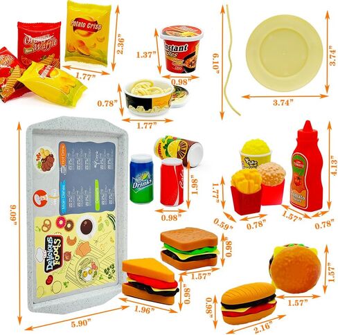 Pretend Play Kitchen Food Set for Kids Hamburger Fries Noodles Drink with Tray Playset,Play House Kitchen Accessories Role Toys Birthday Gifts for Boys Girls 3 4 5 Yrs (31Pcs Hamburger Chips) in Kuwait