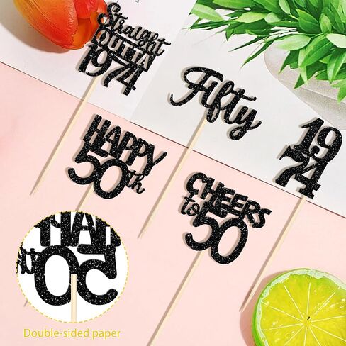 15 PCS 50th Birthday Centerpiece Sticks Fifty Happy 50th Straight Outta 1974 Table Flower Centerpieces Sticks Cheers to 50 Floral Decorations for 50th Birthday Party Centerpieces Supplies Black in Saudi Arabia