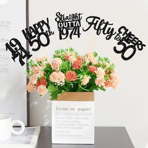 15 PCS 50th Birthday Centerpiece Sticks Fifty Happy 50th Straight Outta 1974 Table Flower Centerpieces Sticks Cheers to 50 Floral Decorations for 50th Birthday Party Centerpieces Supplies Black in Saudi Arabia