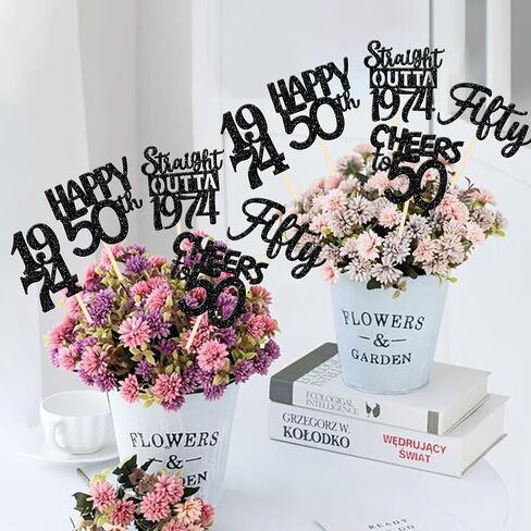 15 PCS 50th Birthday Centerpiece Sticks Fifty Happy 50th Straight Outta 1974 Table Flower Centerpieces Sticks Cheers to 50 Floral Decorations for 50th Birthday Party Centerpieces Supplies Black in Saudi Arabia