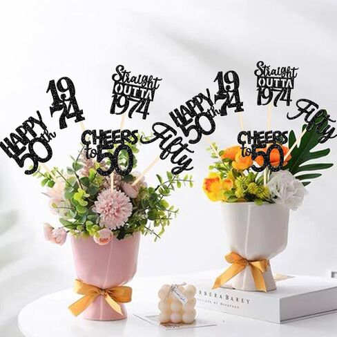 15 PCS 50th Birthday Centerpiece Sticks Fifty Happy 50th Straight Outta 1974 Table Flower Centerpieces Sticks Cheers to 50 Floral Decorations for 50th Birthday Party Centerpieces Supplies Black in Saudi Arabia