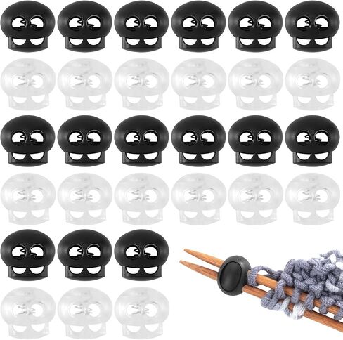 HINZIC 20Pcs White Black Plastic Cord Locks End Double Hole Lanyard String Fastener Slider Toggles Stoppers Spring Round Knitting Needle Stoppers for Drawstrings Paracord Shoelace in Saudi Arabia