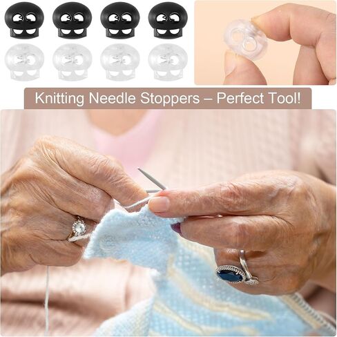 HINZIC 20Pcs White Black Plastic Cord Locks End Double Hole Lanyard String Fastener Slider Toggles Stoppers Spring Round Knitting Needle Stoppers for Drawstrings Paracord Shoelace in Saudi Arabia