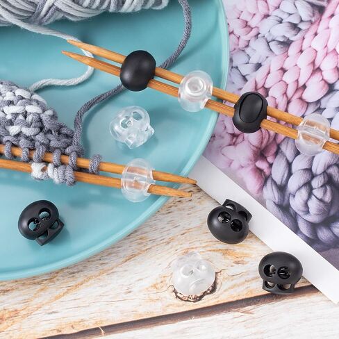 HINZIC 20Pcs White Black Plastic Cord Locks End Double Hole Lanyard String Fastener Slider Toggles Stoppers Spring Round Knitting Needle Stoppers for Drawstrings Paracord Shoelace in Saudi Arabia