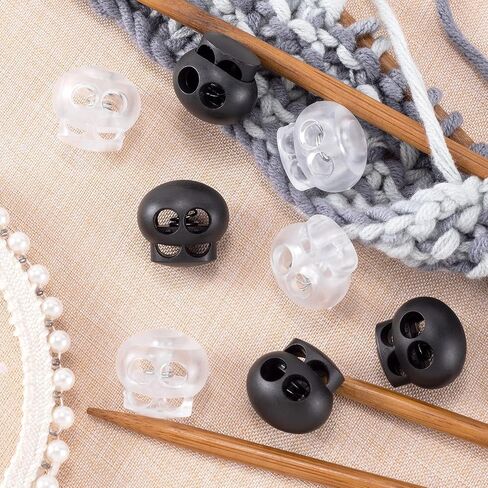 HINZIC 20Pcs White Black Plastic Cord Locks End Double Hole Lanyard String Fastener Slider Toggles Stoppers Spring Round Knitting Needle Stoppers for Drawstrings Paracord Shoelace in Saudi Arabia