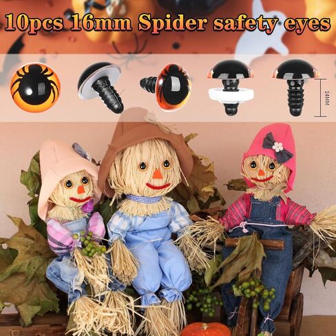MUCUNNIA 10 قطع 16 مم عيون أمان عنكبوت للحياكة مع غسالات عيون أمان بلاستيكية لعيون الكروشيه اليدوية أميجورومي لحيوانات الكروشيه حيوانات الكروشيه DIY زينة الهالوين صناعة الدمى in Kuwait