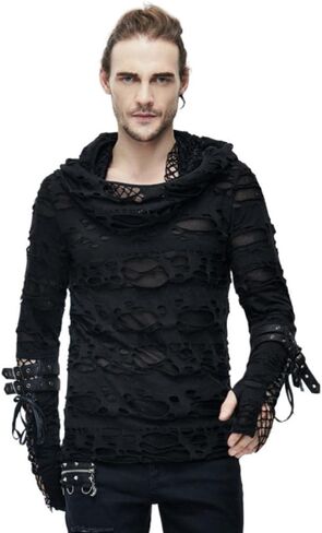Mens Hooded Top Sweatershirt Hole Design Gothic Punk Hoodie Party Halloween Costume Streetwear Hip Hop Personality Tops in Saudi Arabia