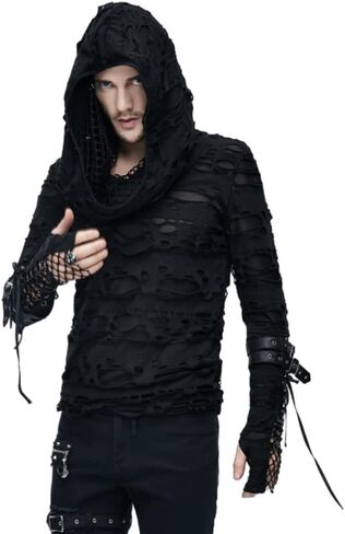 Mens Hooded Top Sweatershirt Hole Design Gothic Punk Hoodie Party Halloween Costume Streetwear Hip Hop Personality Tops in Saudi Arabia