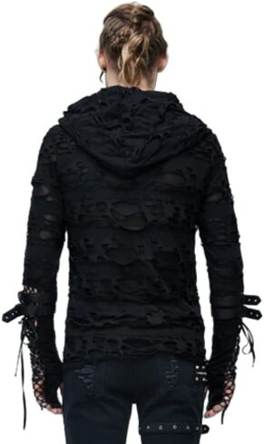 Mens Hooded Top Sweatershirt Hole Design Gothic Punk Hoodie Party Halloween Costume Streetwear Hip Hop Personality Tops in Saudi Arabia