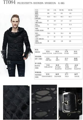 Mens Hooded Top Sweatershirt Hole Design Gothic Punk Hoodie Party Halloween Costume Streetwear Hip Hop Personality Tops in Saudi Arabia