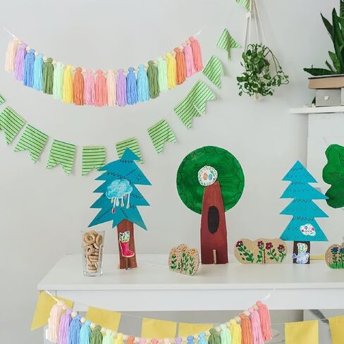 Rainbow Tassel Garland for Kids Room Classroom Bedroom Nursery Home Decoration Colorful Wall Hanging Garland Party Baby Shower Boho Tassel Garland with Wood Decor Decorative Banner Pastel Beads in Saudi Arabia