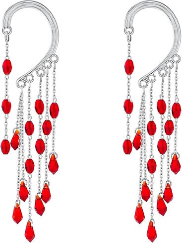 Halloween Vampire Earrings Gothic Blood Dangle Earrings Ear Cuffs for Non-Piercing Black Red Crystal Dangle Earrings Vampire Jewelry for Halloween Party Costume in Saudi Arabia