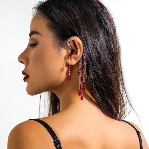 Halloween Vampire Earrings Gothic Blood Dangle Earrings Ear Cuffs for Non-Piercing Black Red Crystal Dangle Earrings Vampire Jewelry for Halloween Party Costume in Saudi Arabia