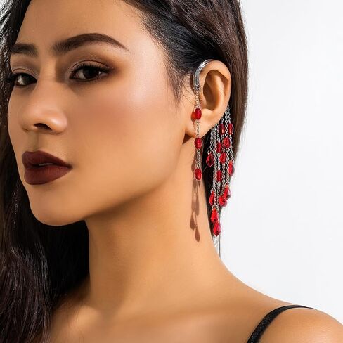 Halloween Vampire Earrings Gothic Blood Dangle Earrings Ear Cuffs for Non-Piercing Black Red Crystal Dangle Earrings Vampire Jewelry for Halloween Party Costume in Saudi Arabia