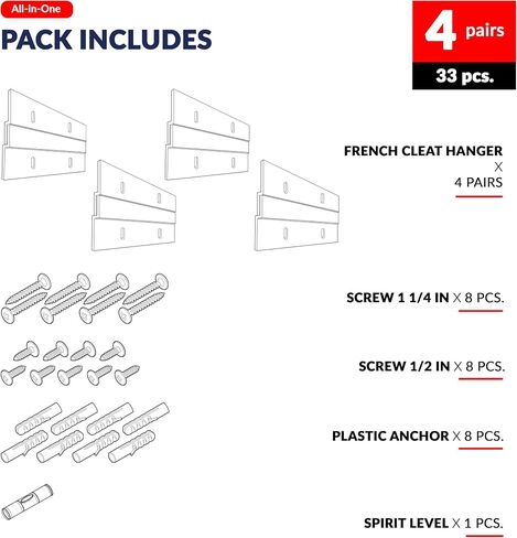 French Cleat Hanger Kit 2 inch 2 Pairs 30 lb Z Hanging Heavy Picture Mirror Frame Wall Mounting Bracket Aluminum Hardware Duty Hooks Drywall Clips Large Canvas Painting Headboard Whiteboard in Kuwait