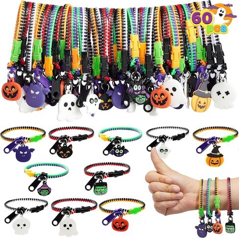 JOYIN 60 PCS Halloween Zipper Bracelets Bulk Set, Friendship Zipper Wristbands for Kids Gift, Halloween Trinkets, Halloween Goodie Bag Fillers, Classroom Prizes in Saudi Arabia
