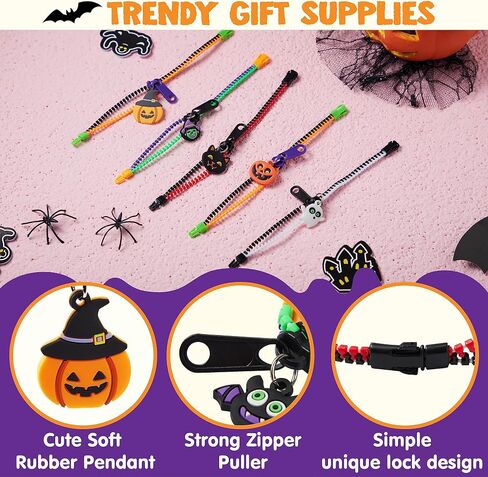 JOYIN 60 PCS Halloween Zipper Bracelets Bulk Set, Friendship Zipper Wristbands for Kids Gift, Halloween Trinkets, Halloween Goodie Bag Fillers, Classroom Prizes in Saudi Arabia