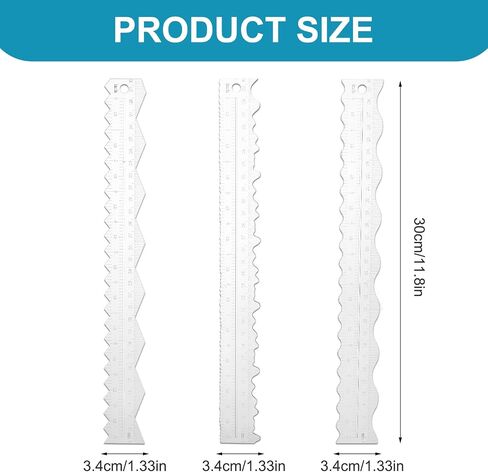 Deckled Edge Paper Cutter, 3 Pcs 12 Inch Irregular Cutting Ruler Plastic Paper Craft Ruler Edges Measuring Tool, Wavy Line Jagged Paper Edge Cutter for Office, Paper Crafts Drawing Scrapbook in Saudi Arabia